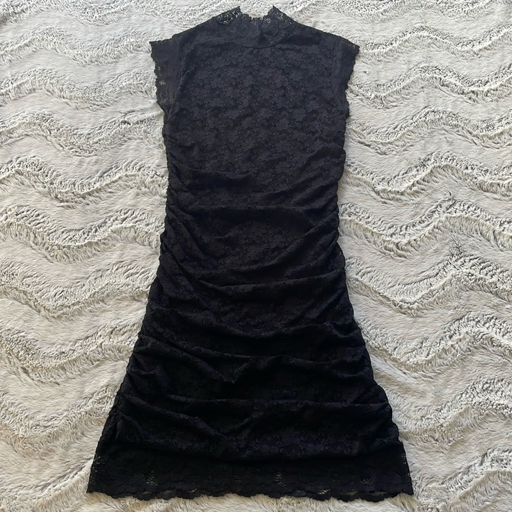 Forever 21 Black Lace Mock Neck Mini Dress, Small